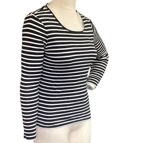 Caslon Striped Round Neck Long Sleeve Cotton Tee Top M Black & White 42i - Picture 4 of 7